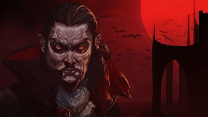 Background image with one of the titular characters in Vampire Survivors.