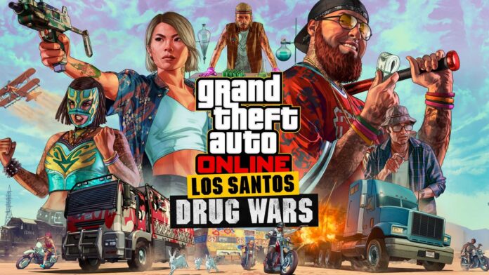 Splash screen for the new Los Santos Drug Wars DLC.