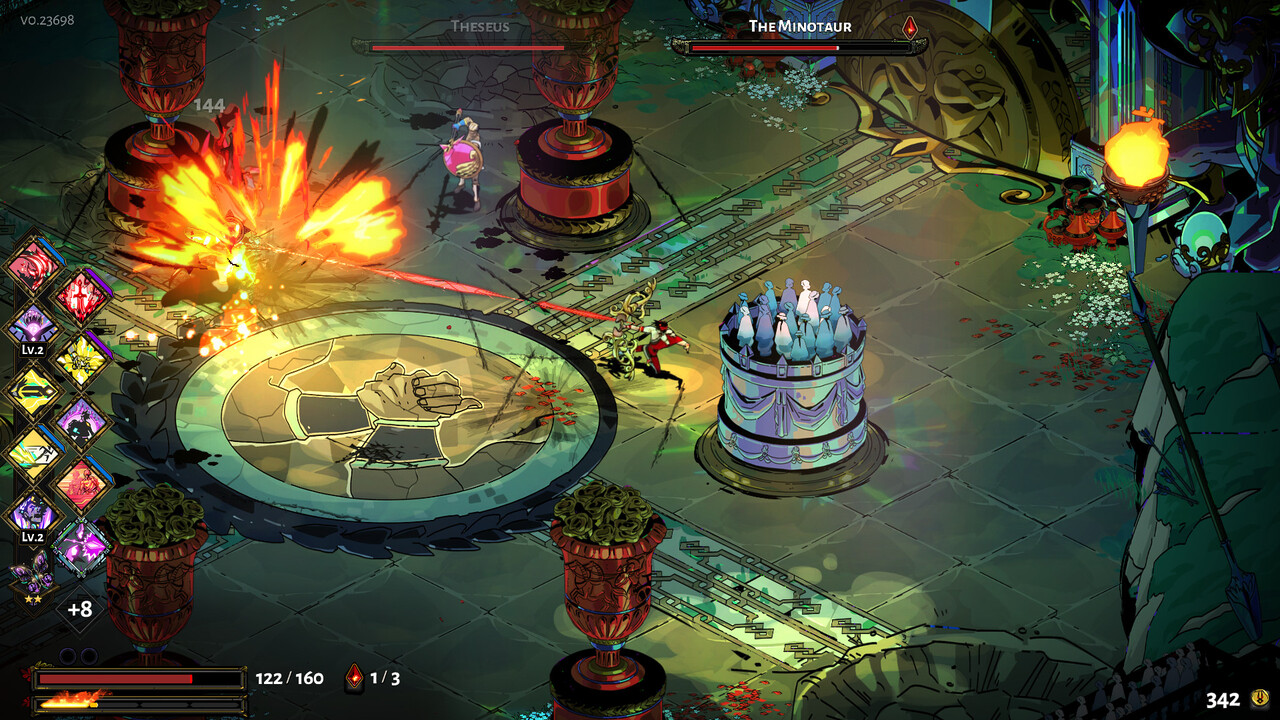 The main character Zagreus during one of the boss fights.