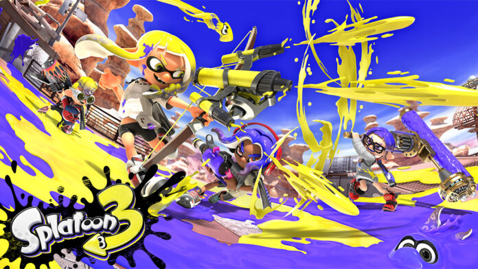 Splash screen for Splatoon 3 on Nintendo Switch.