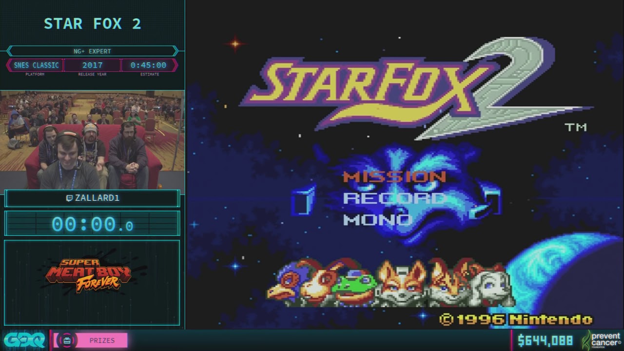 A screenshot from an older AGDQ speedrun of Starfox 2.