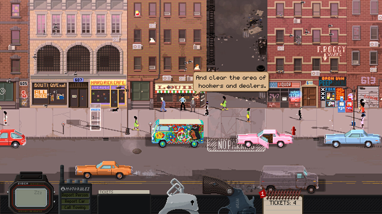 A screenshot of the 8bit streets you will have to navigate in Beat Cop.