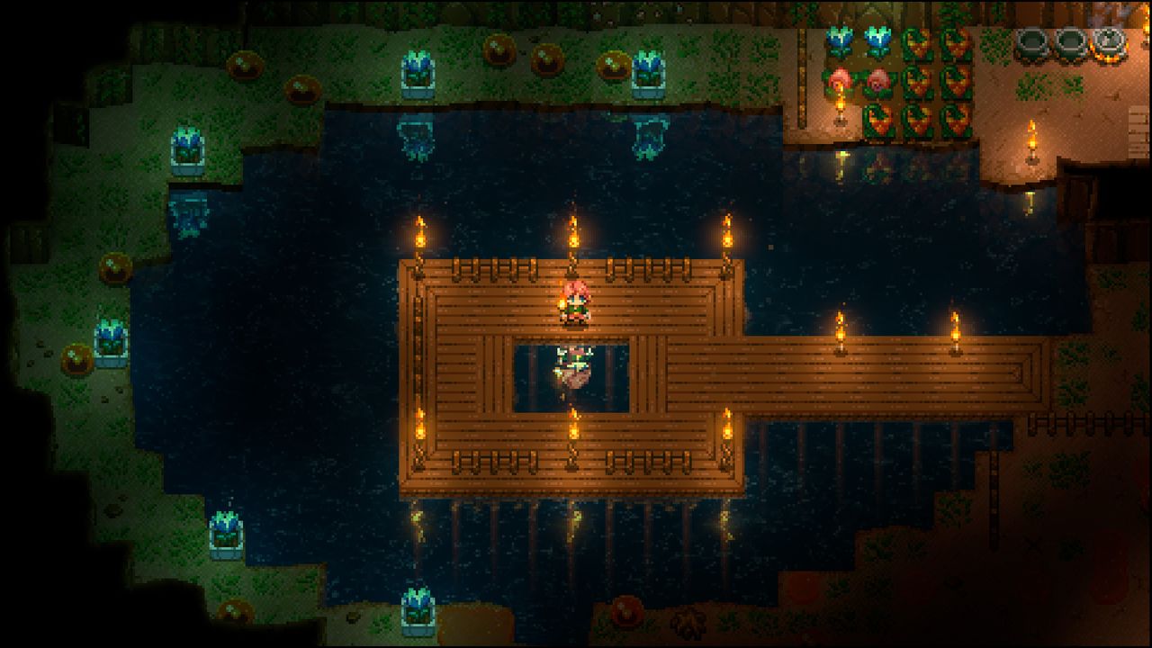 A nicely built dock in Core Keeper.