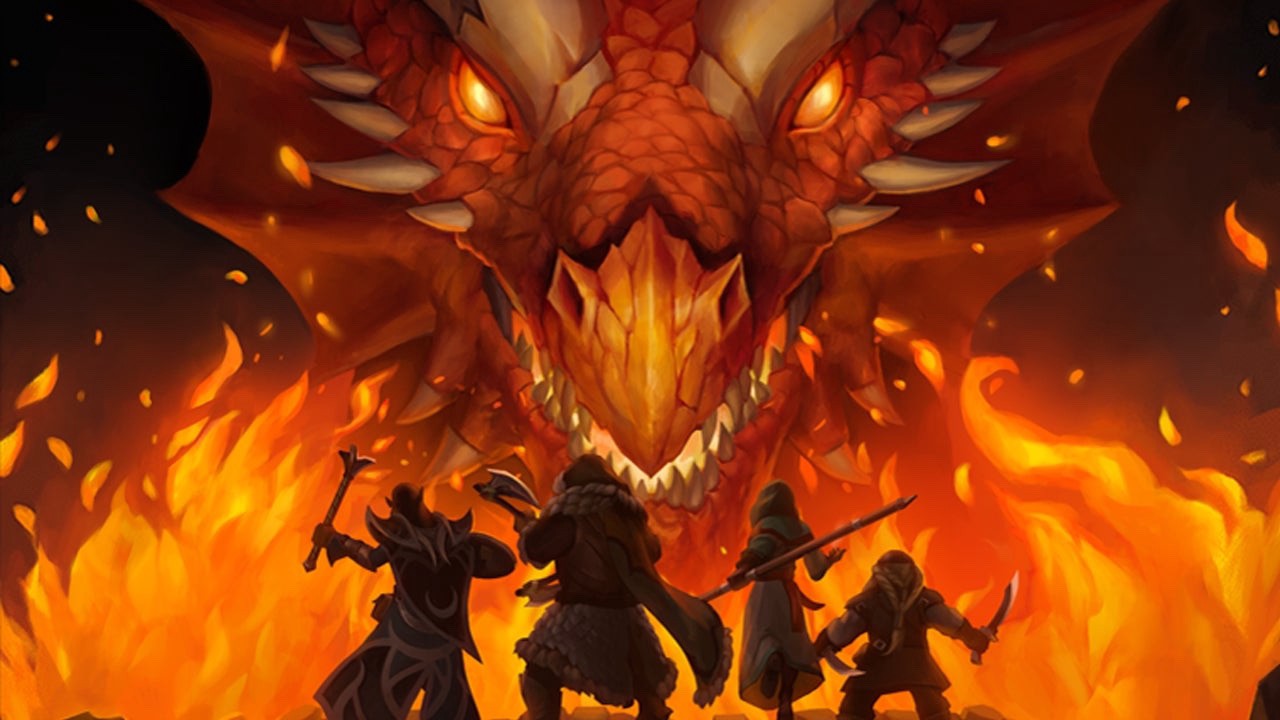 Party of Dungeons and Dragons characters facing off against a Red Dragon.