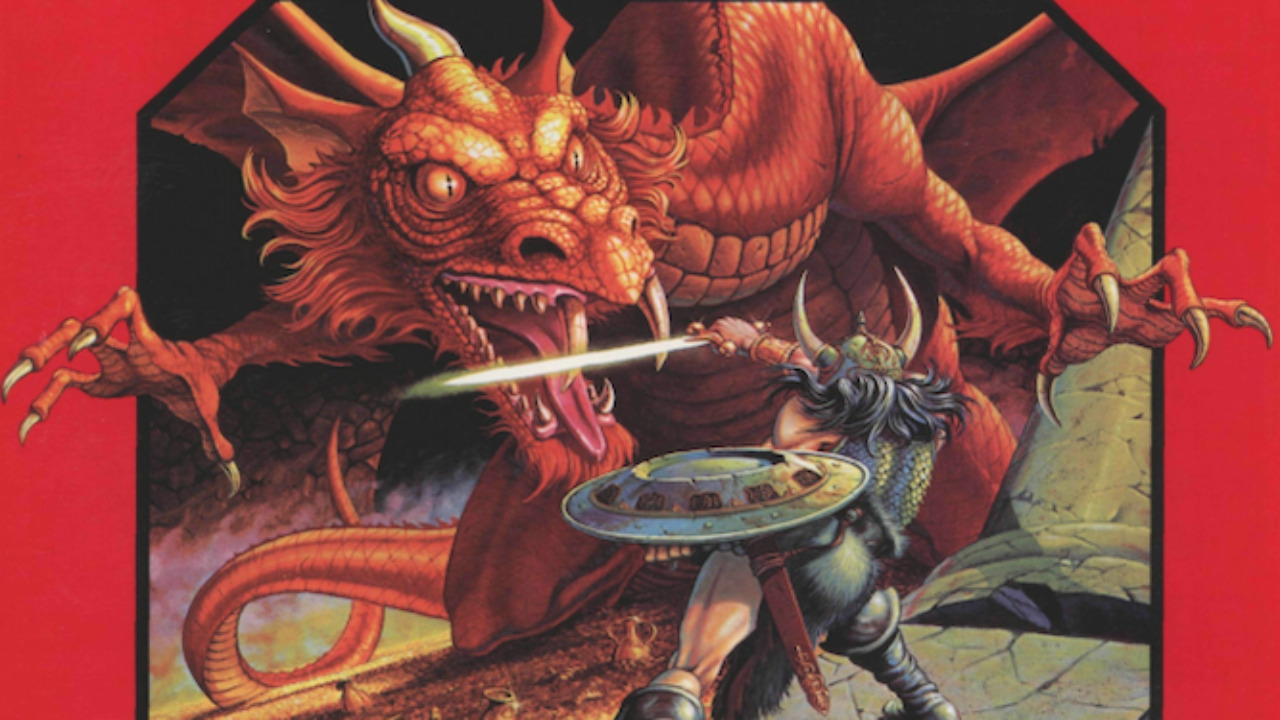 Dungeon Master's guide cover from an older version of Dungeons and Dragons.