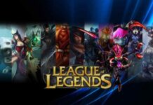 Splash screen with some of the heroes from League of Legends.