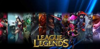 Splash screen with some of the heroes from League of Legends.