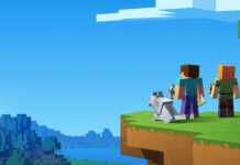 Two players enjoying one of Minecraft's beautiful vistas.