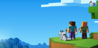 Two players enjoying one of Minecraft's beautiful vistas.