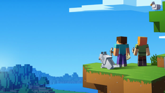 Two players enjoying one of Minecraft's beautiful vistas.