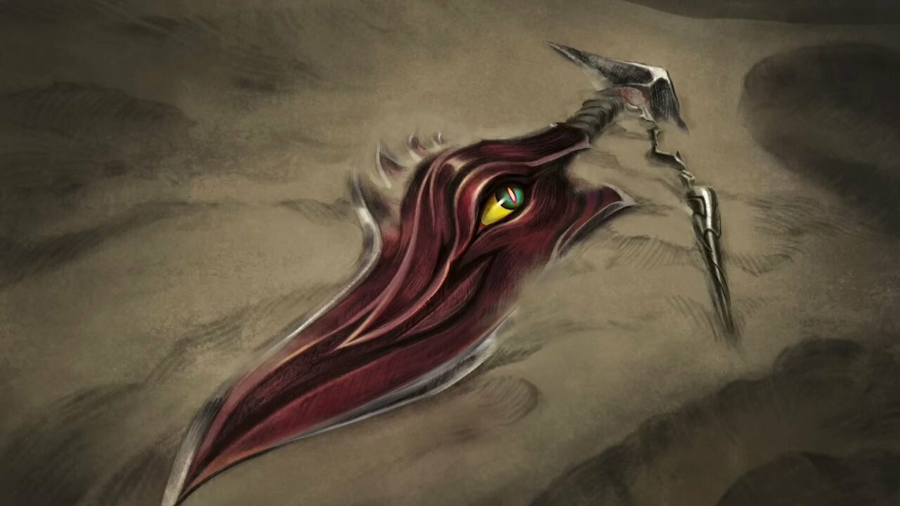 Concept art of Naafiri's dagger, one of the newest heroes to join the League of Legends roster.