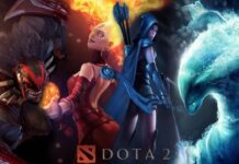 Wallpaper for Dota 2 with a few of its heroes.