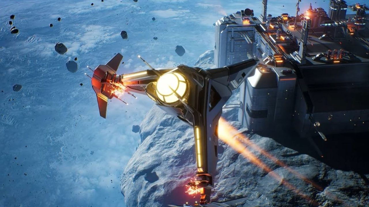 A player getting ready to engage a base of enemies in Everspace 2.