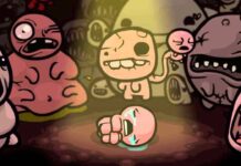 Isaac surrounded by horrible monsters from The Binding of Isaac.