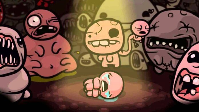 Isaac surrounded by horrible monsters from The Binding of Isaac.