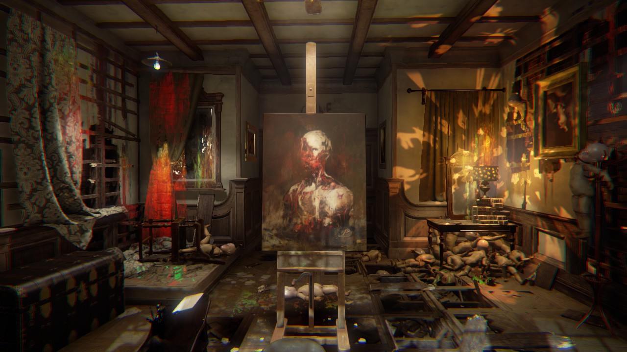 Ingame screenshot of the player looking at a scary painting in Layers of Fear.