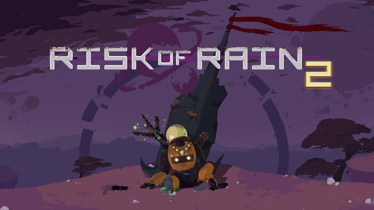 Promotional poster with one of the playable characters from Risk of Rain 2.