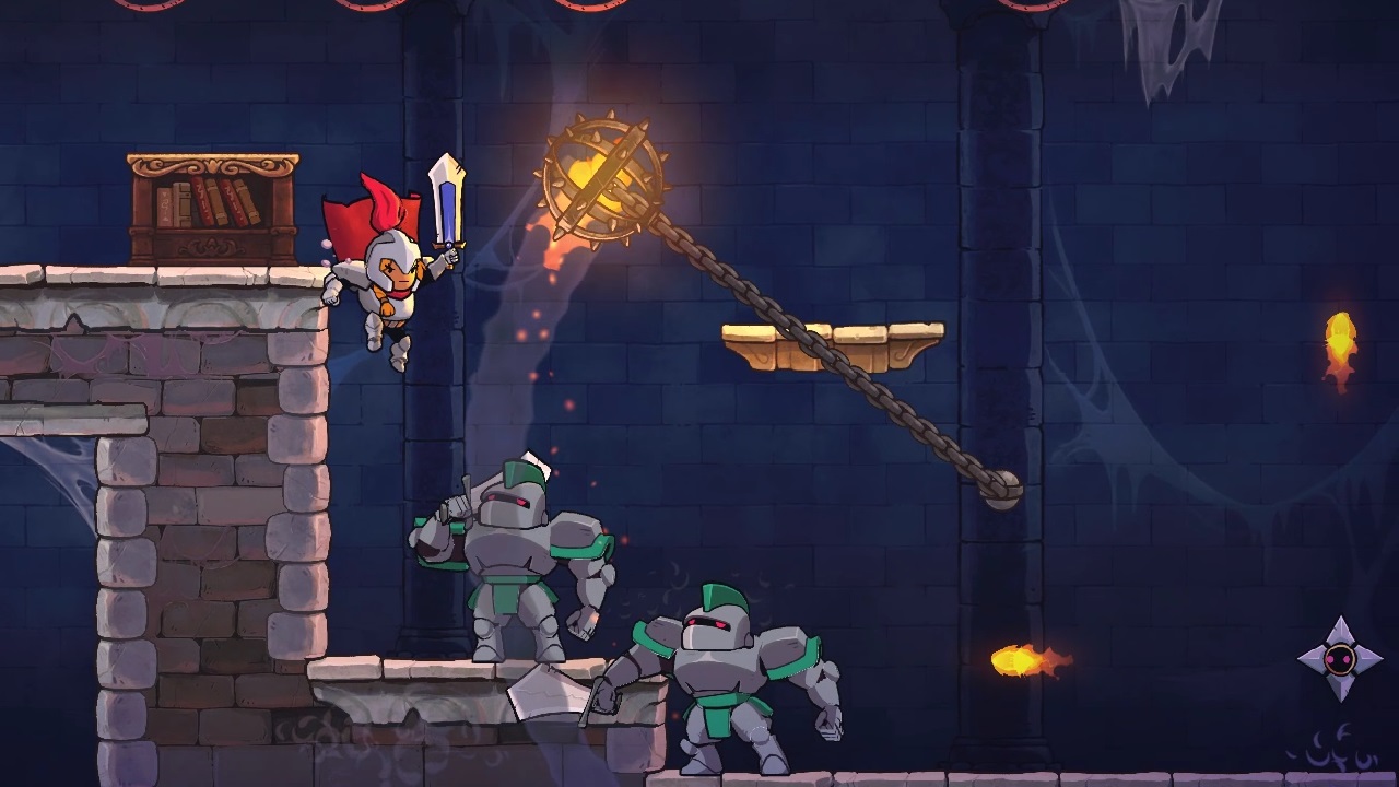 One of the playable characters from Rogue Legacy 2 dealing with some enemies.