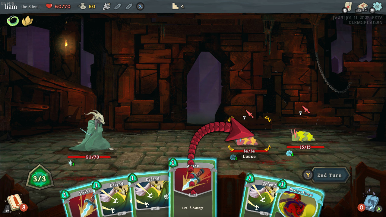 One of the characters from Slay the Spire dealing with some starting enemies.