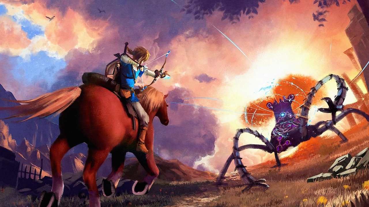 Art of Link taking on one of the automatons in Breath of the Wild.