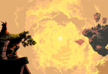 A beautifully drawn landscape from Owlboy.