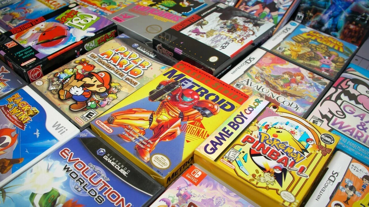 Photo of retro game cartridges for Nintendo systems.