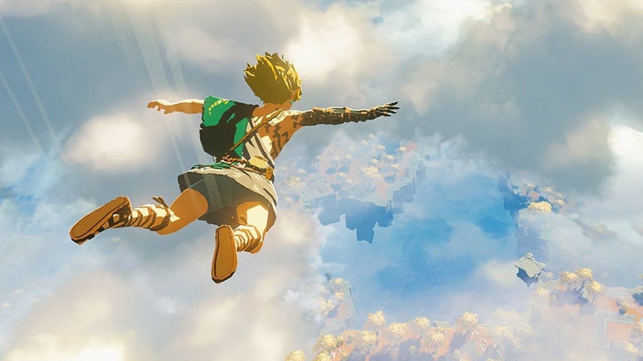 Link soaring through the skies in Legend of Zelda: Tears of the Kingdom.