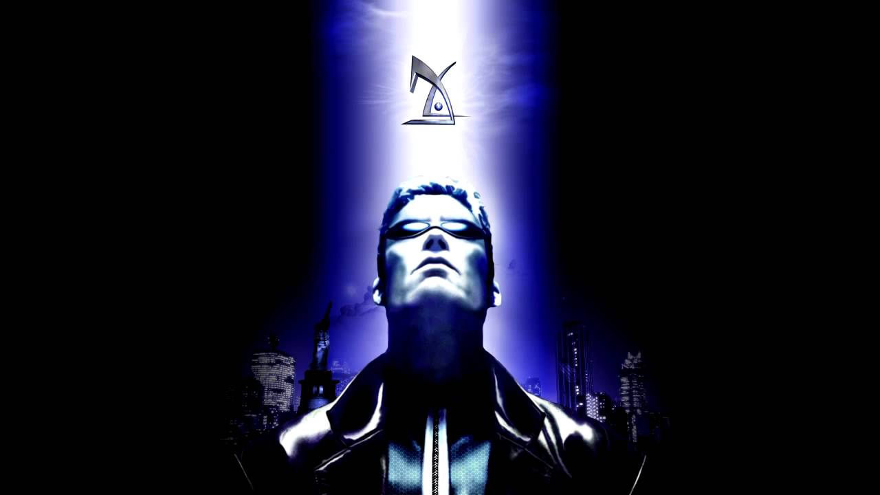 Artwork of JC Denton, the protagonist of the first Deus Ex game.