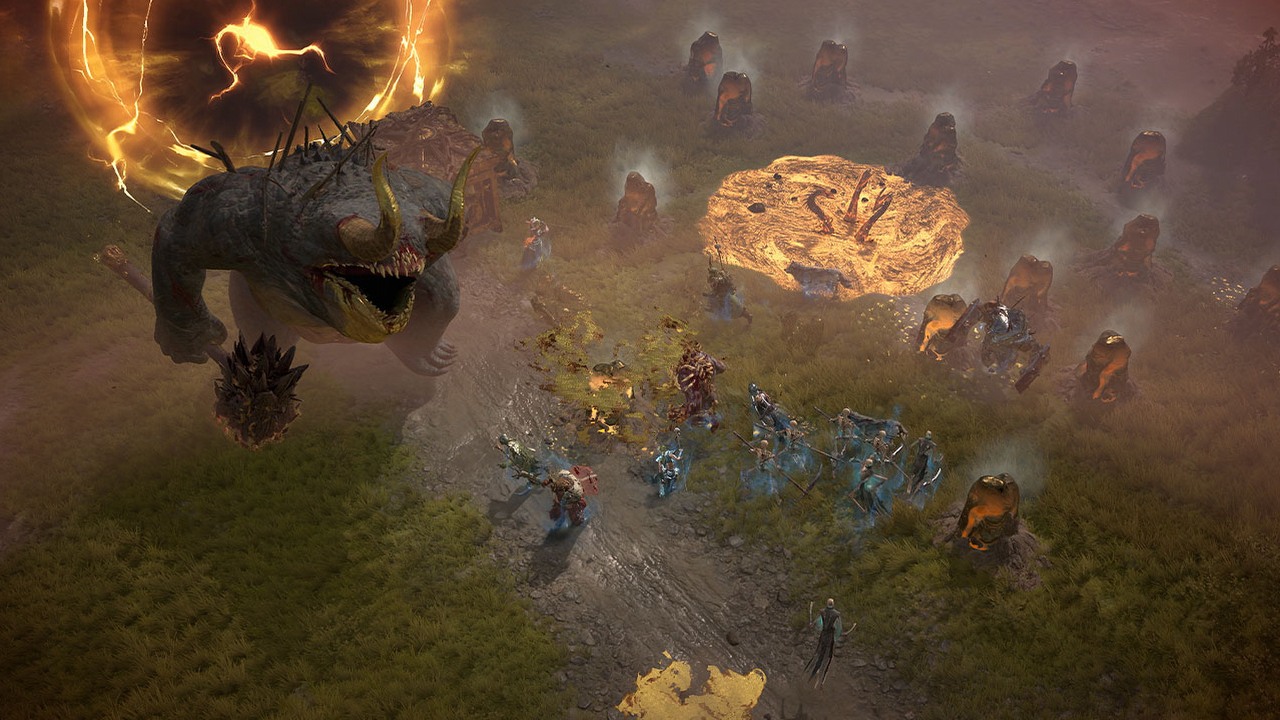 A bunch of players taking on a boss in Diablo 4.