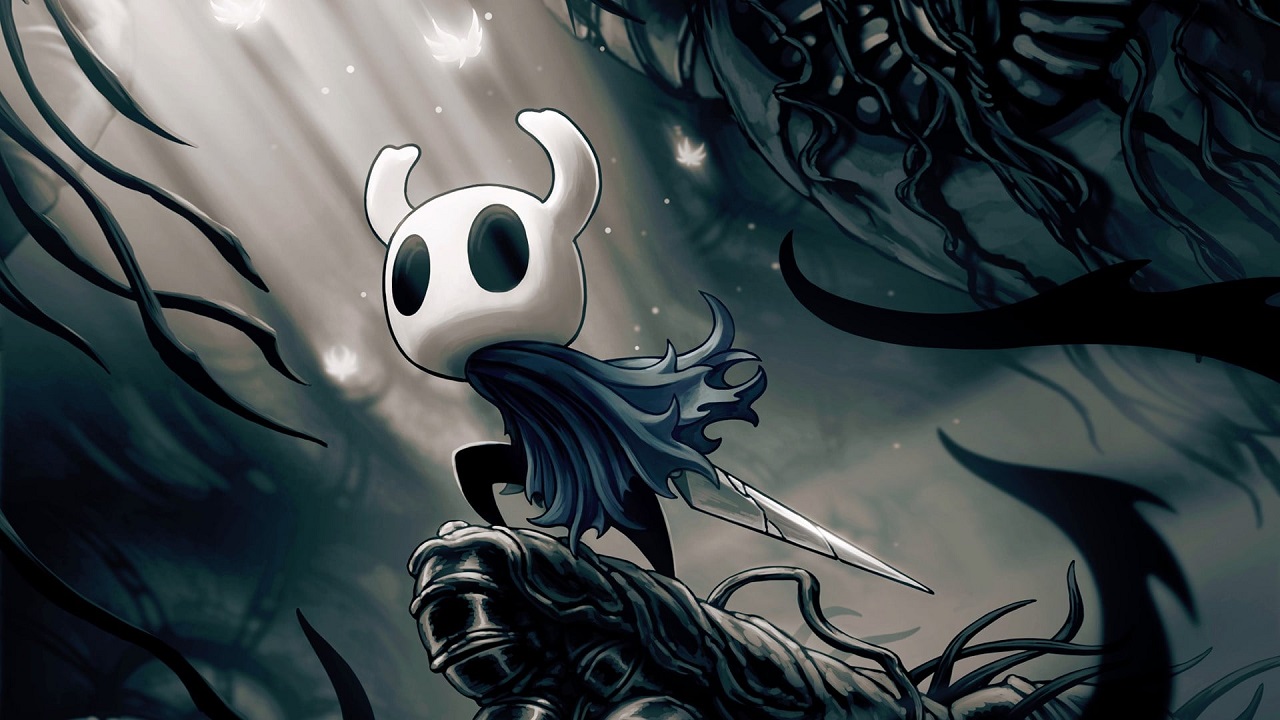 Artwork of the titular character from Hollow Knight.