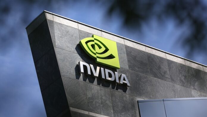 A mockup of the NVIDIA logo on a building.