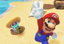 Mario looking excitedly into the camera in Super Mario Odyssey VR.