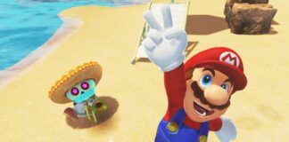 Mario looking excitedly into the camera in Super Mario Odyssey VR.