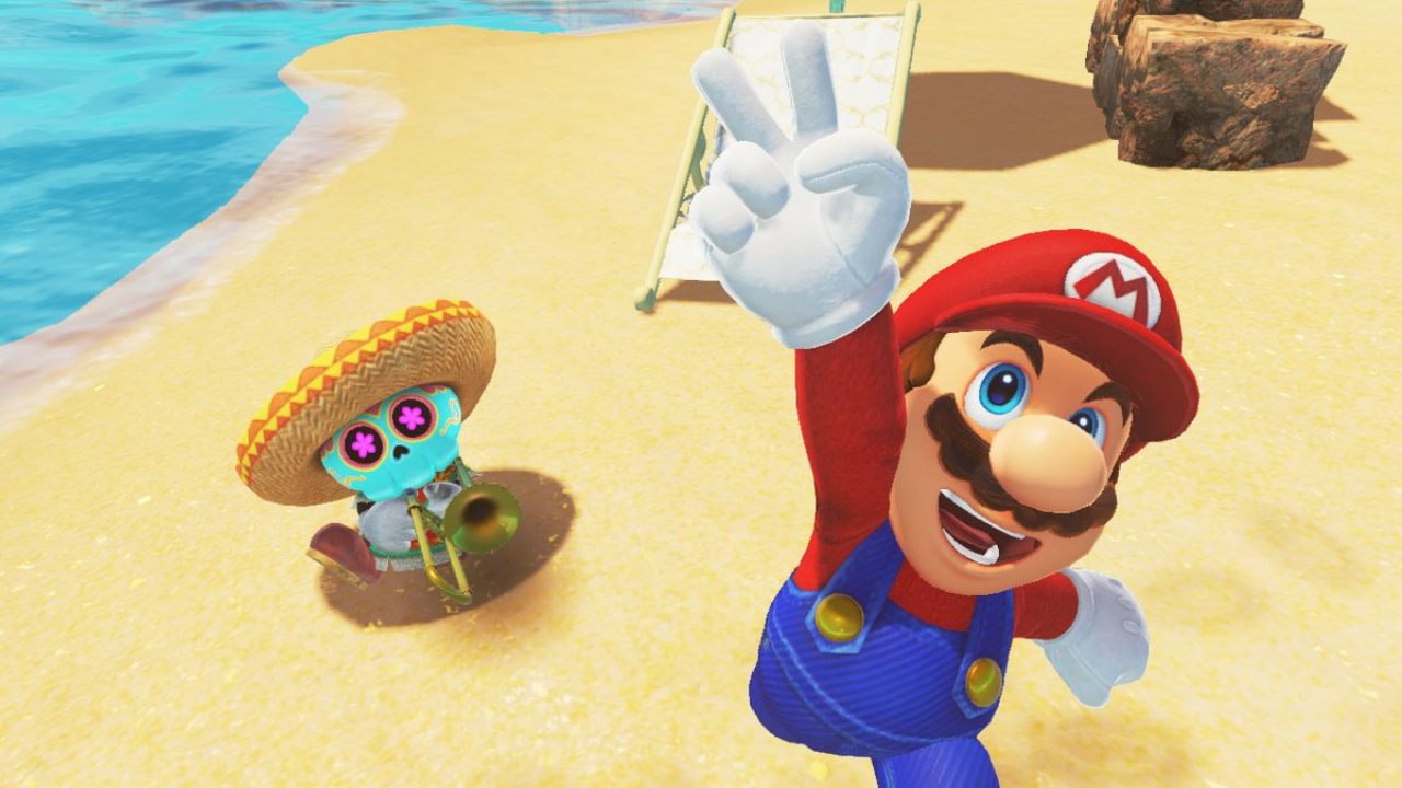 Mario looking excitedly into the camera in Super Mario Odyssey VR.