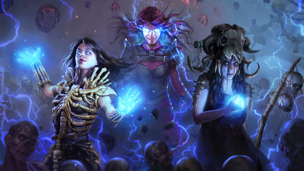 Artwork with some of the playable classes from Path of Exile.