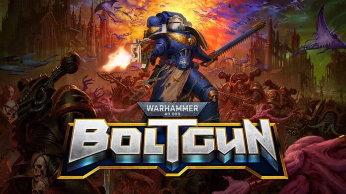 Main artwork for the upcoming Warhammer 40k: Boltgun.