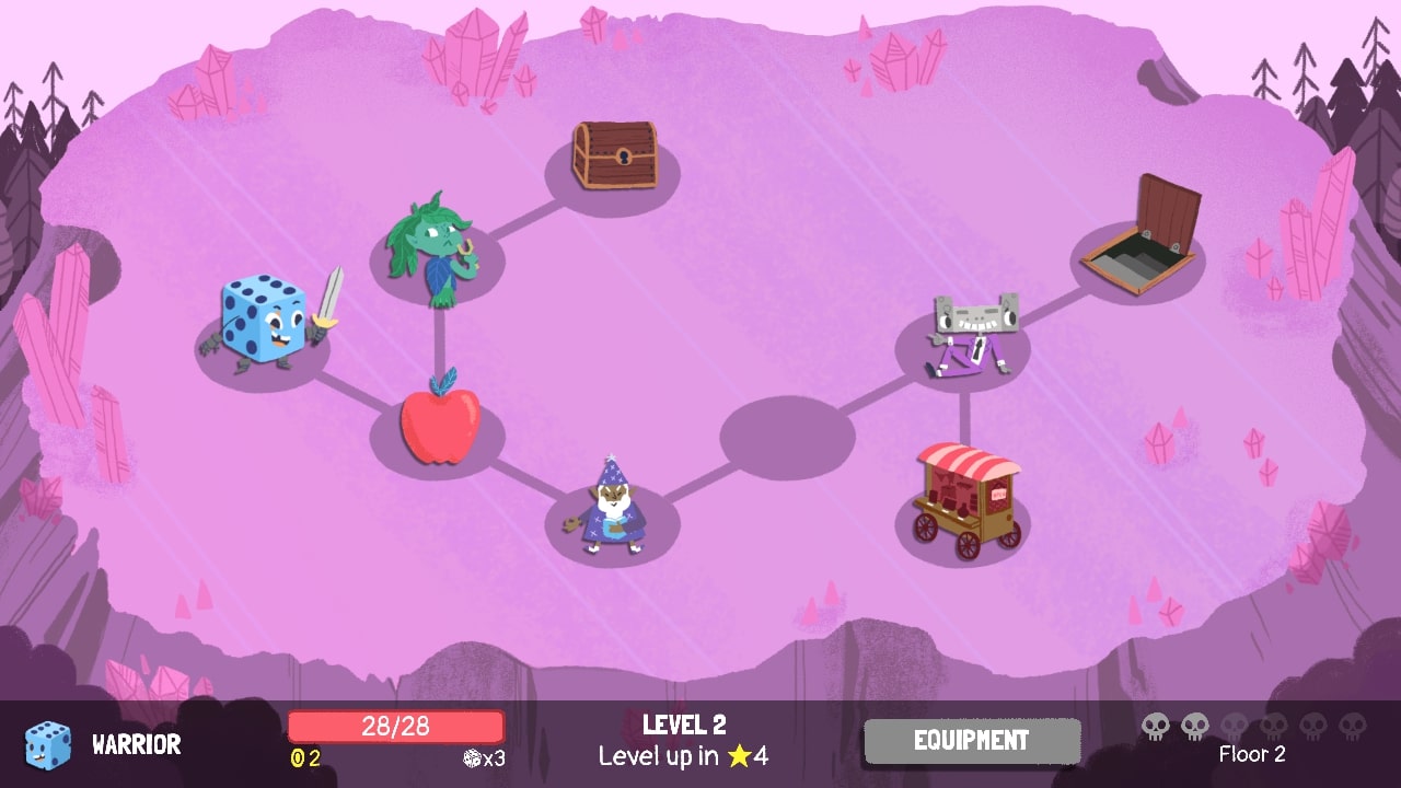 Screenshot of the overmap that you will be exploring in Dicey Dungeons.