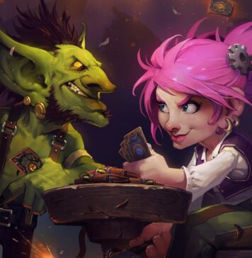 A goblin and a gnome getting ready for a round of Hearthstone Arena.