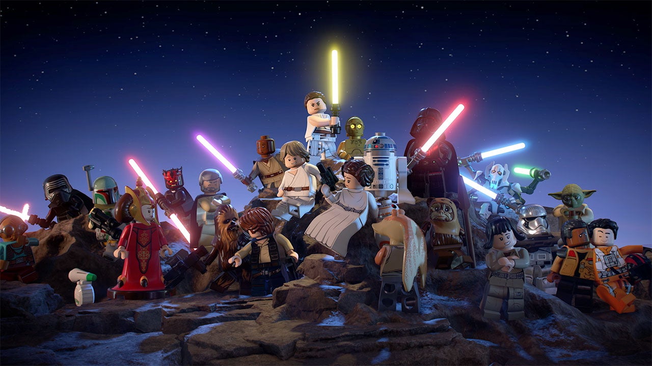 The cast of characters from LEGO Star Wars: The Skywalker Saga.