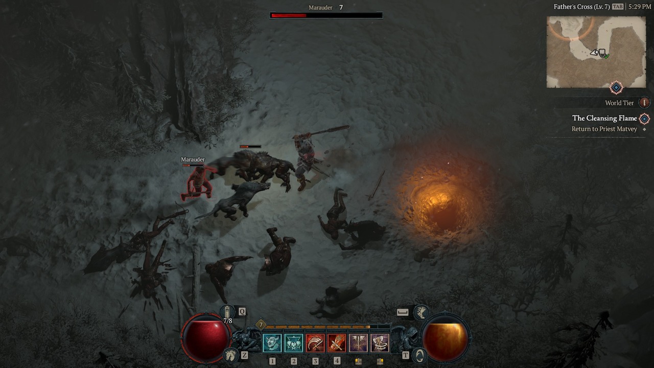 Barbarian lunging towards an enemy with his Basic Skill in Diablo 4.