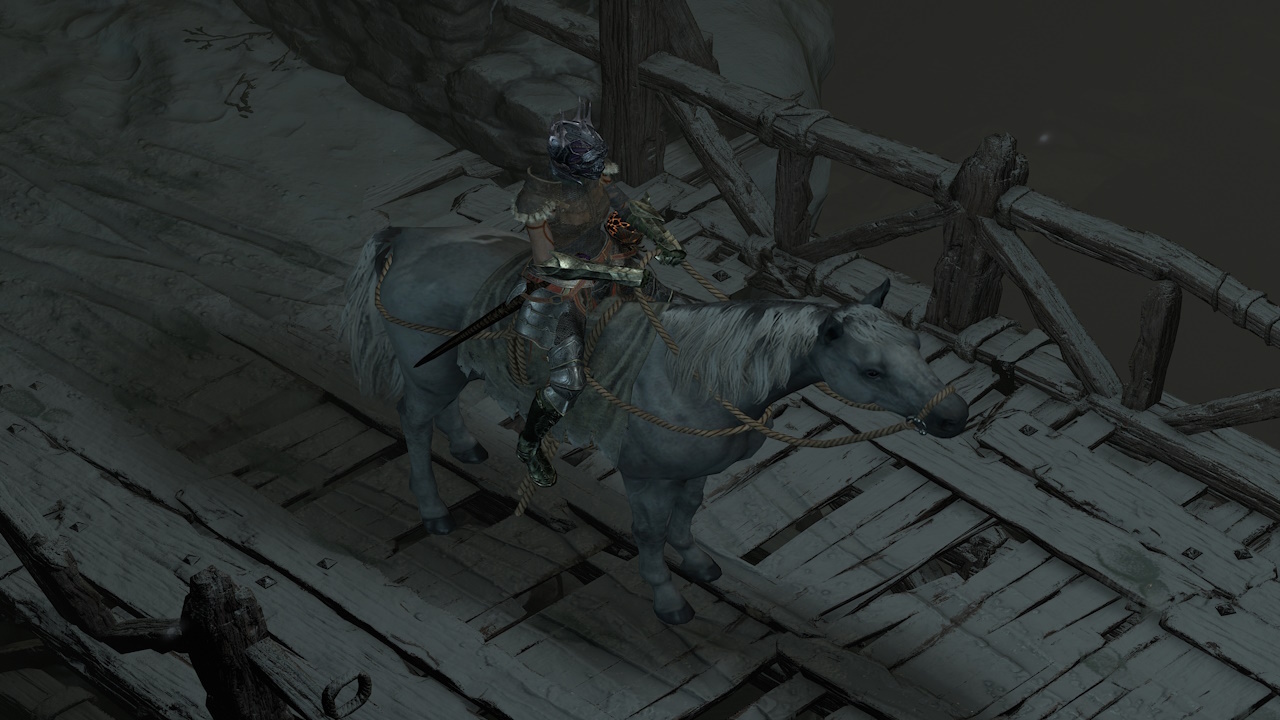Ingame screenshot of a character riding a mount in Diablo 4.
