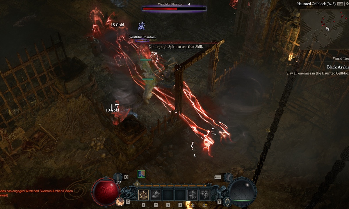 Ingame screenshot of a Druid getting knocked back in Diablo 4.