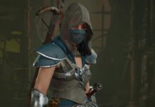 Ingame screenshot of a Rogue in the character selection screen in Diablo 4.