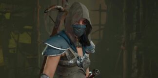 Ingame screenshot of a Rogue in the character selection screen in Diablo 4.