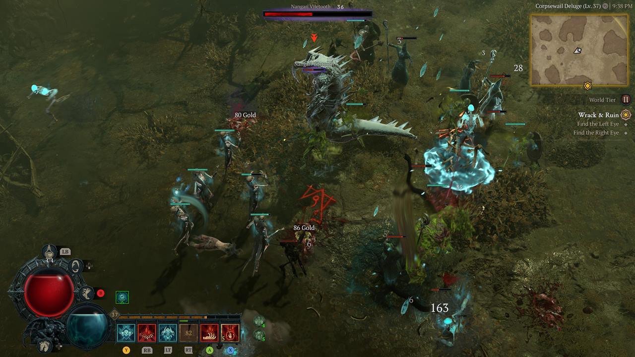 A Necromancer leveling alongside his minions in Diablo 4.