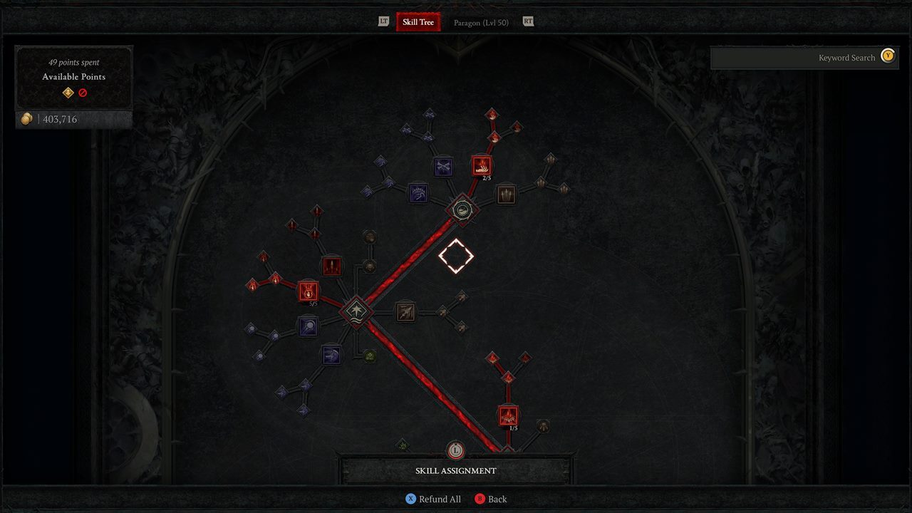 A Necromancer's skill tree in Diablo 4.
