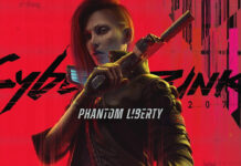 Main promotional poster for upcoming Cyberpunk 2077 DLC Phantom Liberty.