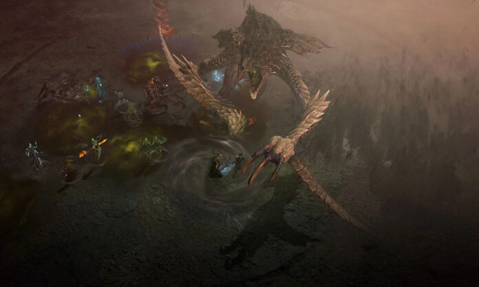 One of the World Bosses being engaged by a pack of players in Diablo 4.