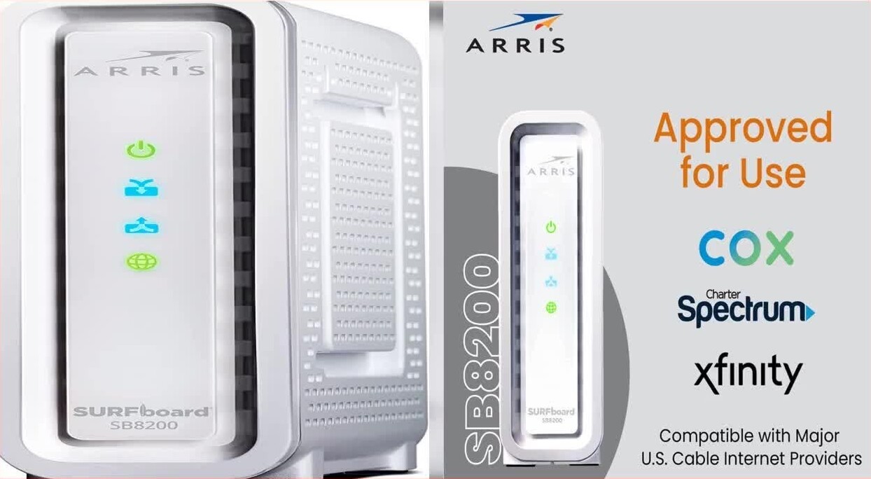 Product shot for the Arris Surfboard SB8200 modem.