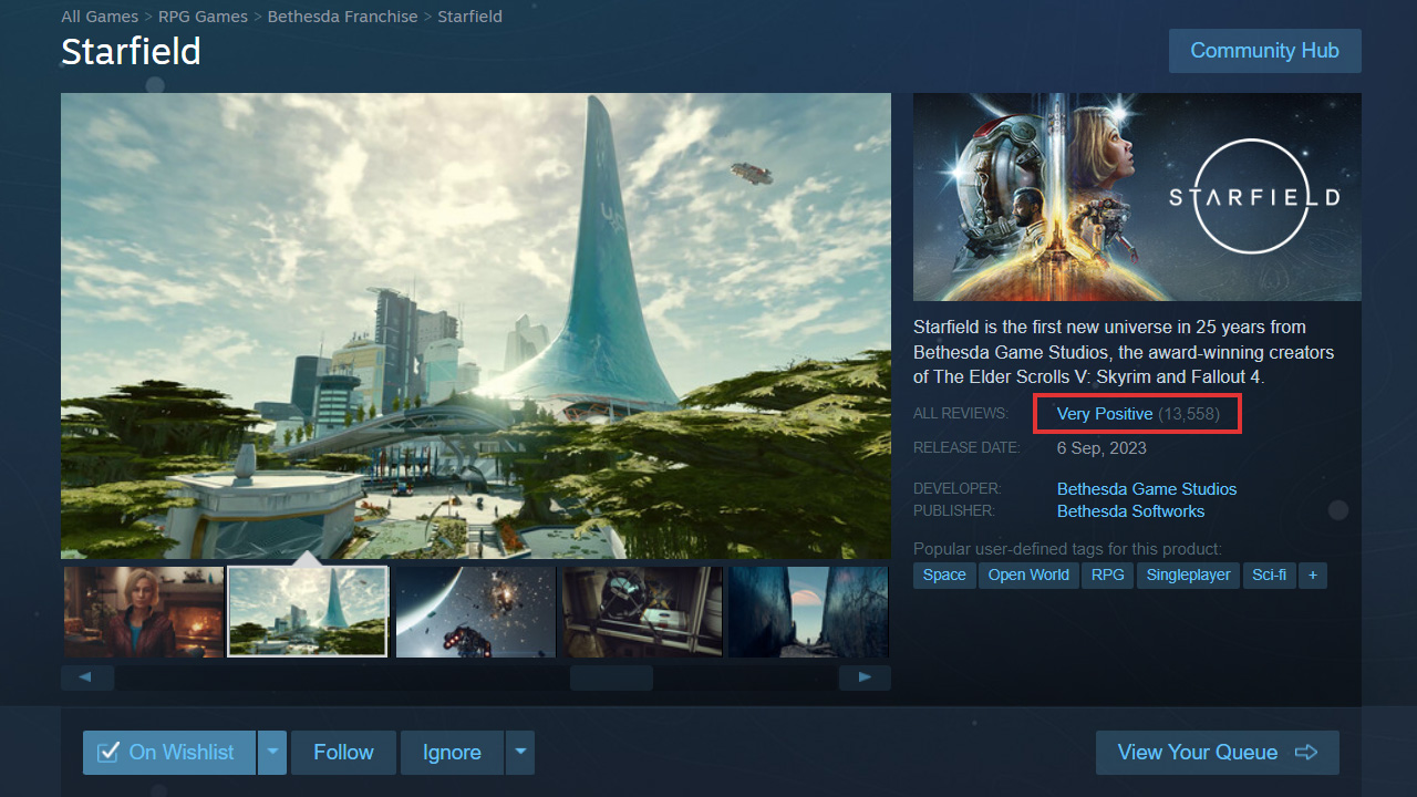 starfield very positive reviews on steam